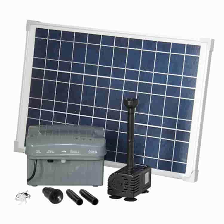 Solar pond pumps and fountain kits with battery back-up