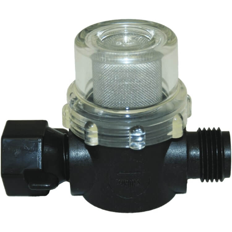 Shurflo pump strainer half inch male BSP half inch female BSP swivel connection